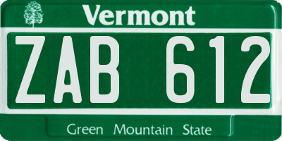 VT license plate ZAB612