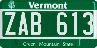 VT license plate ZAB613