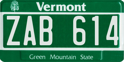 VT license plate ZAB614