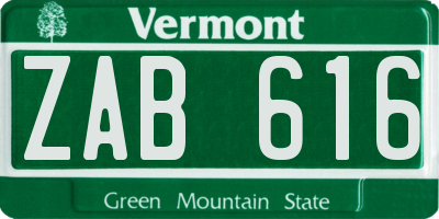VT license plate ZAB616