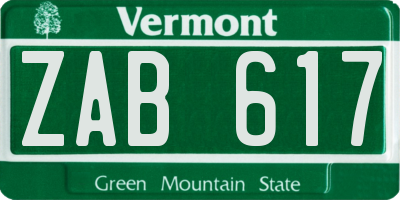 VT license plate ZAB617