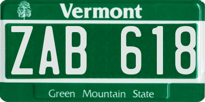 VT license plate ZAB618