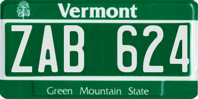 VT license plate ZAB624