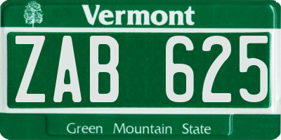 VT license plate ZAB625