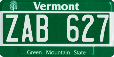 VT license plate ZAB627