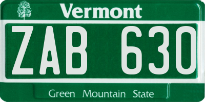 VT license plate ZAB630