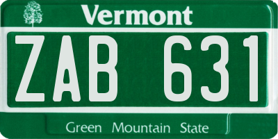 VT license plate ZAB631