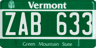 VT license plate ZAB633