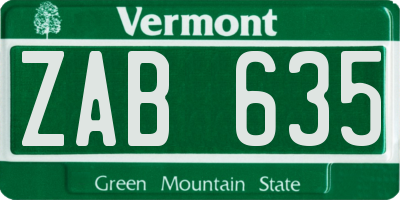 VT license plate ZAB635