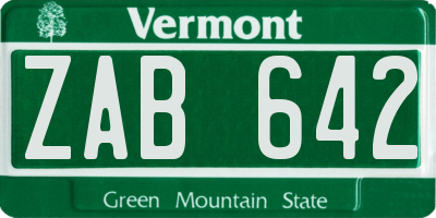 VT license plate ZAB642