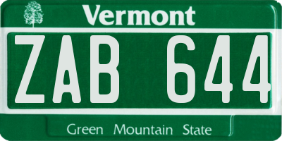 VT license plate ZAB644