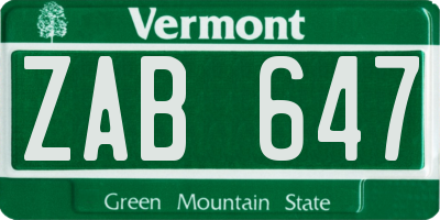 VT license plate ZAB647
