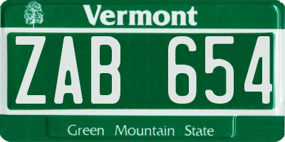VT license plate ZAB654
