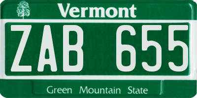 VT license plate ZAB655