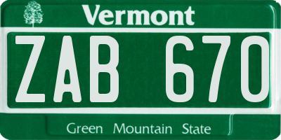 VT license plate ZAB670
