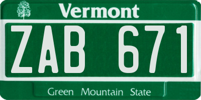 VT license plate ZAB671