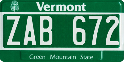 VT license plate ZAB672