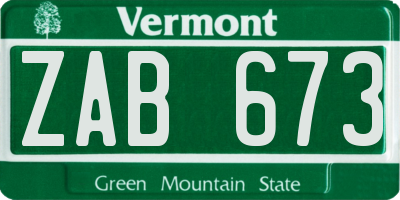 VT license plate ZAB673