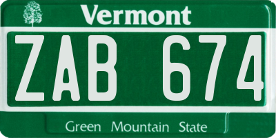 VT license plate ZAB674