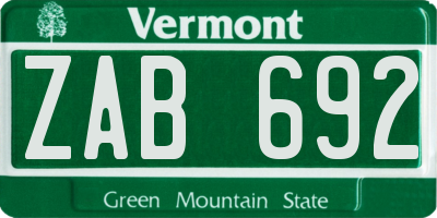 VT license plate ZAB692