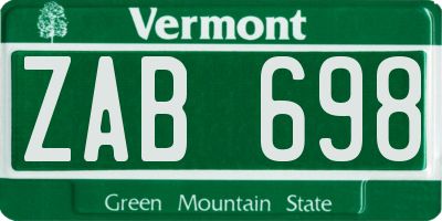 VT license plate ZAB698