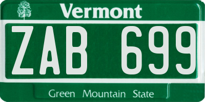 VT license plate ZAB699