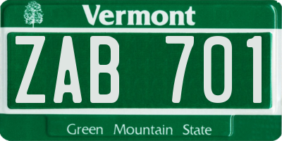 VT license plate ZAB701