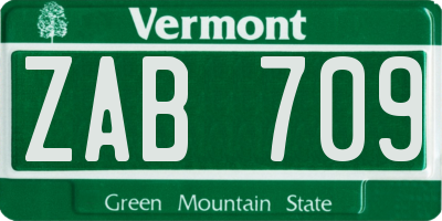 VT license plate ZAB709