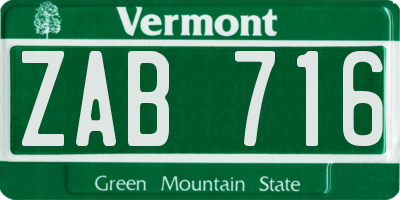 VT license plate ZAB716