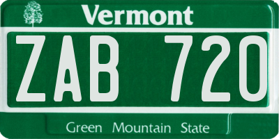 VT license plate ZAB720