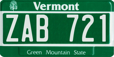 VT license plate ZAB721