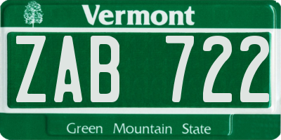 VT license plate ZAB722
