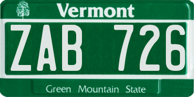 VT license plate ZAB726
