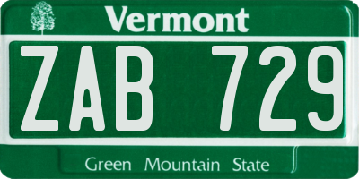 VT license plate ZAB729