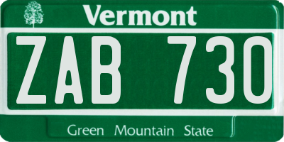 VT license plate ZAB730