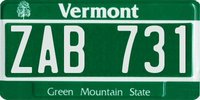 VT license plate ZAB731
