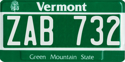 VT license plate ZAB732