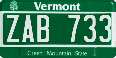 VT license plate ZAB733