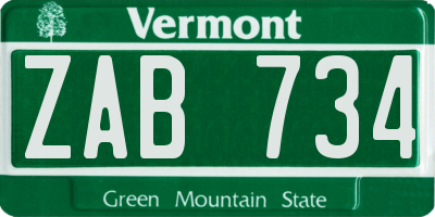 VT license plate ZAB734