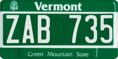 VT license plate ZAB735