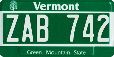 VT license plate ZAB742