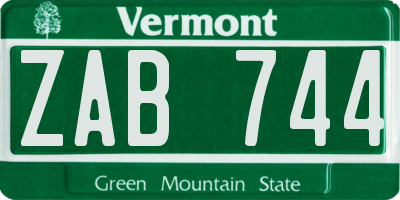 VT license plate ZAB744