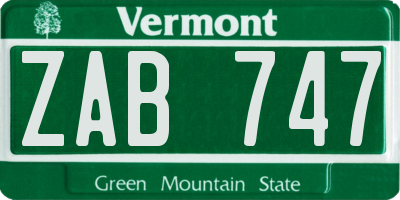 VT license plate ZAB747