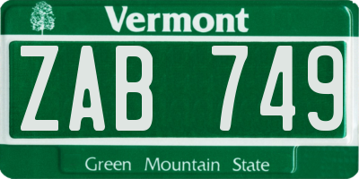 VT license plate ZAB749