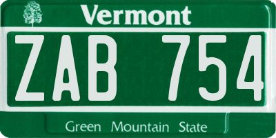 VT license plate ZAB754
