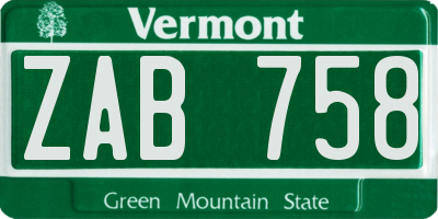 VT license plate ZAB758