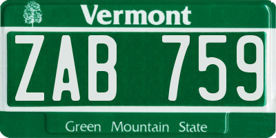 VT license plate ZAB759