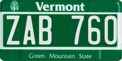 VT license plate ZAB760