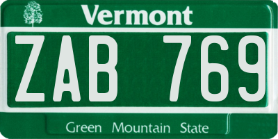 VT license plate ZAB769