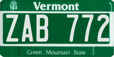 VT license plate ZAB772